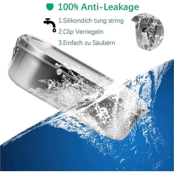 Clanmacy Lunchbox Edelstahl Brotdose mit Fächern Auslaufsichere Lunchbox BPA frei, Edelstahl, (Packung, 1400ml, 1200ml, 800ml), Edelstahl, BPA-frei, plastikfrei, Auslaufsicher – Bild 3