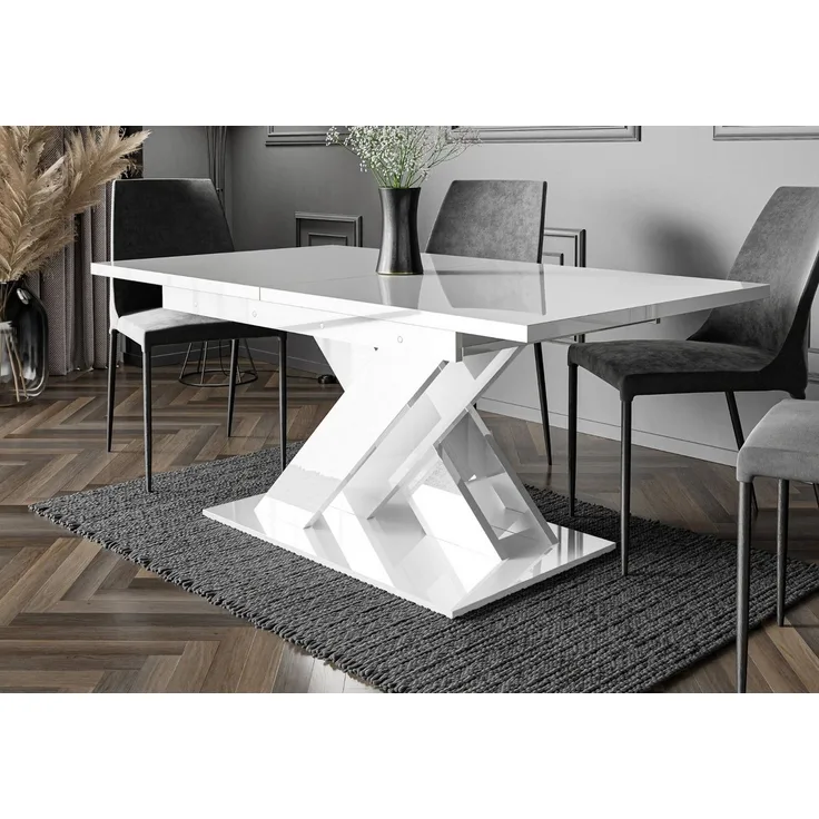Home Collective Esstisch ausziehbar Tisch Küchentisch Esszimmertisch Ausziehtisch (Esszimmer Küche Wohnzimmer Esstisch erweiterbar), modernes Design mit X-Gestell, 140-180x80 cm Weiß glänzend