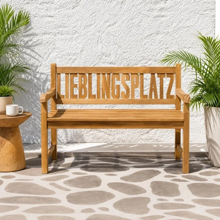 Massive Teak Sitzbank LIEBLINGSPLATZ 130cm Gartenbank Holzbank Teakbank