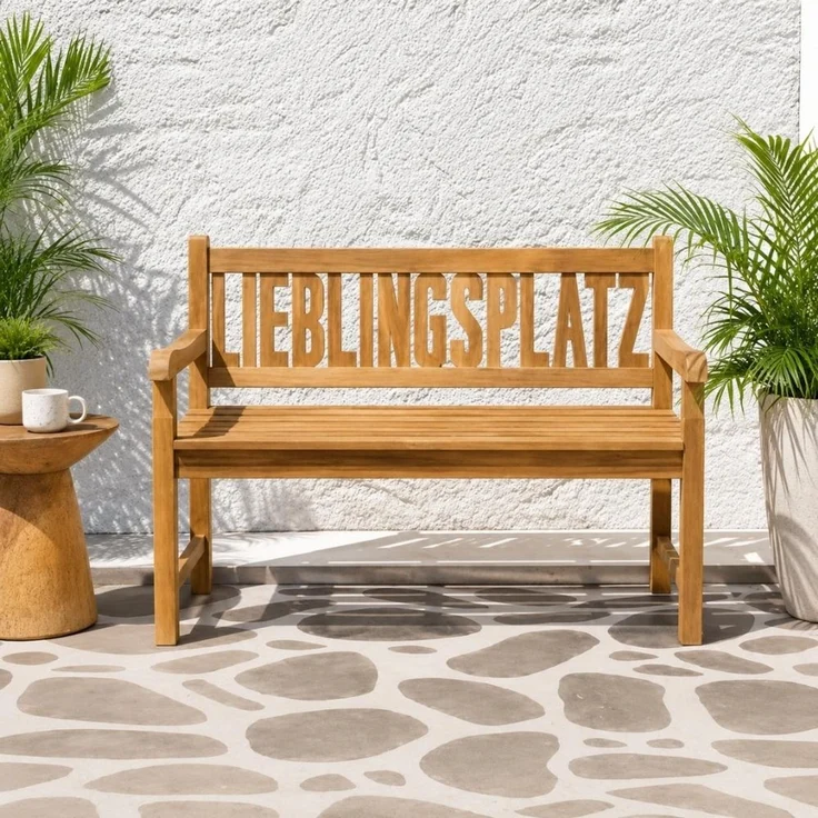 Massive Teak Sitzbank LIEBLINGSPLATZ 130cm Gartenbank Holzbank Teakbank – Bild 1