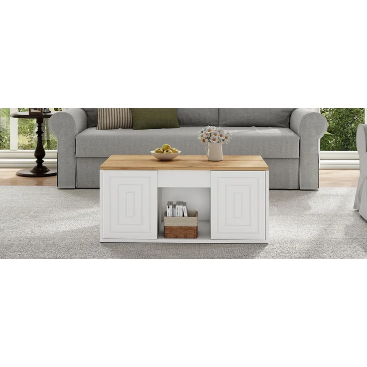 Couchtisch 46 x 95 x 45 cm, mit Höhenverstellung, in Holzoptik, Konstruktion aus Spanplatte, Weiß / Naturfarben – Bild 23