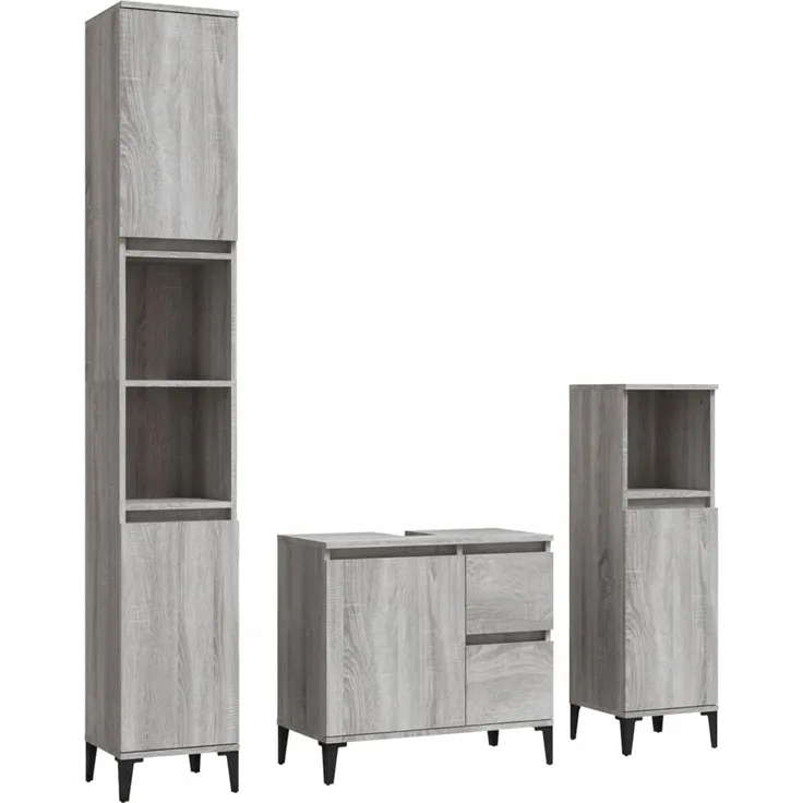 vidaXL 3-tlg. Badmöbel-Set Grau Sonoma Holzwerkstoff 3185549