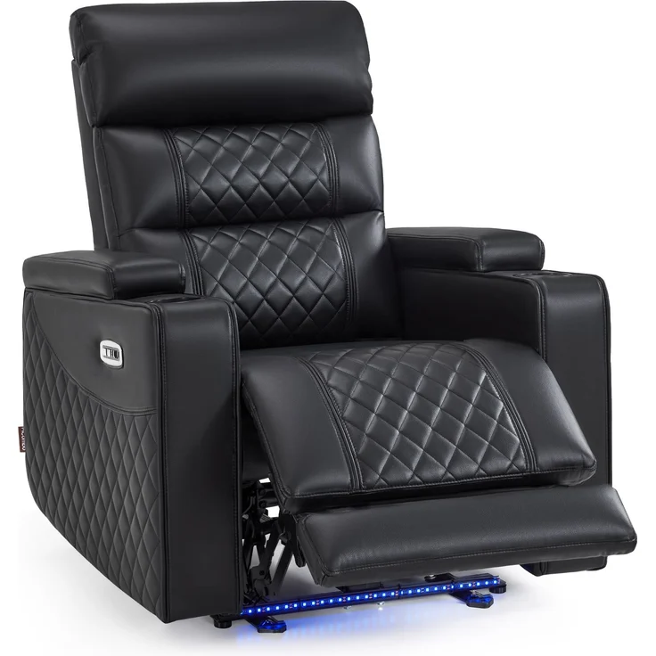 M MCombo Fernsehsessel Elektrisch Verstellbar, Zero-Gravity-Kinosessel mit Armlehnenstauraum & LED, Verstellbare Kopfstütze, Sessel mit schlaffunktion, 35D Vollschaum-Sitzkissen 7759 (Schwarz) – Bild 1