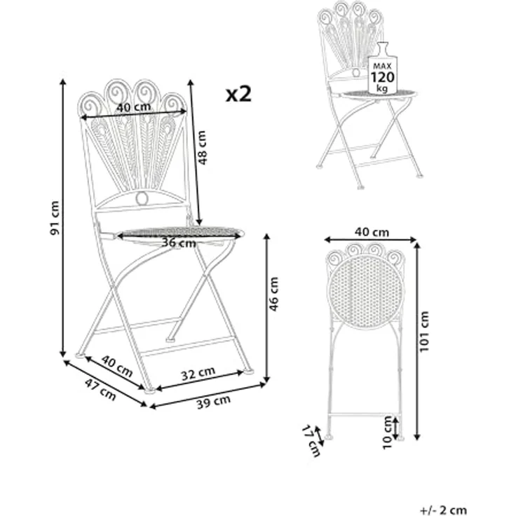 Gartenstuhl 2er Set PAVIA klappbar Metall Blau – Bild 3