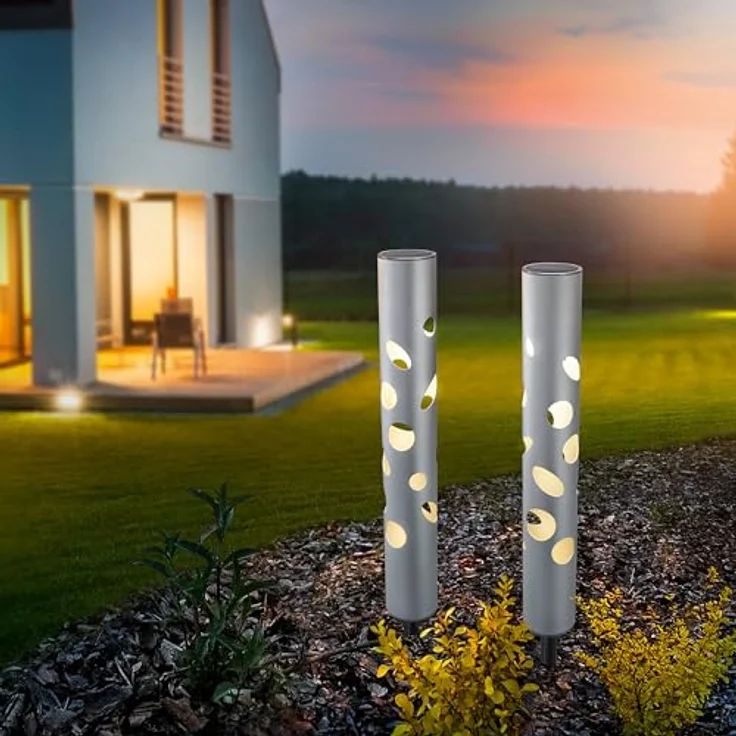 Esotec Solarstecker außen Fantasy Light 48, 2er Set Duo Color, LED Gartenstecker mit Akku, silber, wetterfest, IP44, Lichtfarbe 6500K/2800K, Leuchtdauer 8 Std. – Bild 4