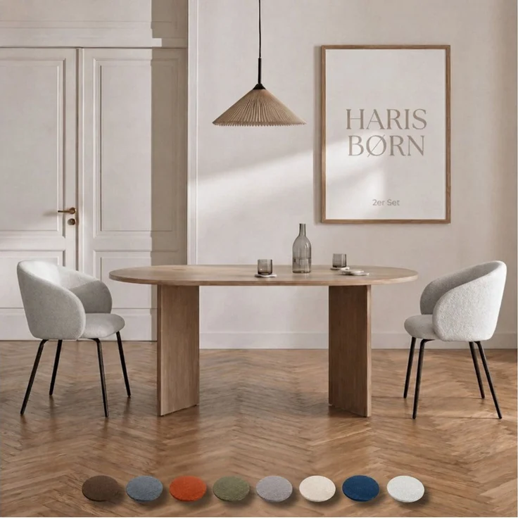 Haris Børn Esszimmerstuhl mit Armlehnen NØR - Hochwertige Polsterstühle für Esszimmer (Set, 2 St), Hellgrau - Premium Esszimmer Stühle & Wohnzimmer Stühle – Bild 1