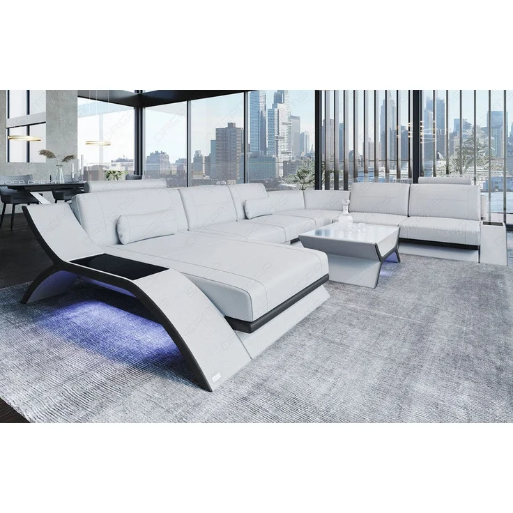 Sofa Dreams - XXL Wohnlandschaft Calabria – Leder Luxus - Büffelleder - weiß-schwarz - Links – Bild 4