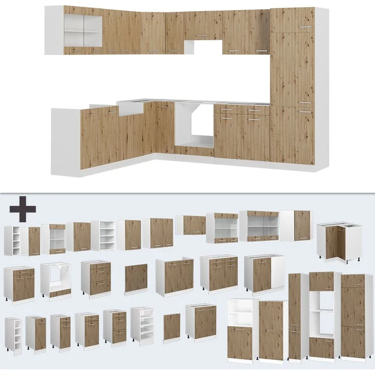 Eckküche R-Line Artisan Eiche/Weiß 287 x 46 cm ohne Arbeitsplatte Vicco – Bild 5