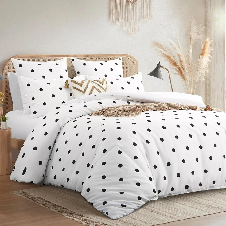 Bettwäsche Set 200x200 Weiß Polka Dot Muster Mikrofaser - 3 teilig – Bild 2