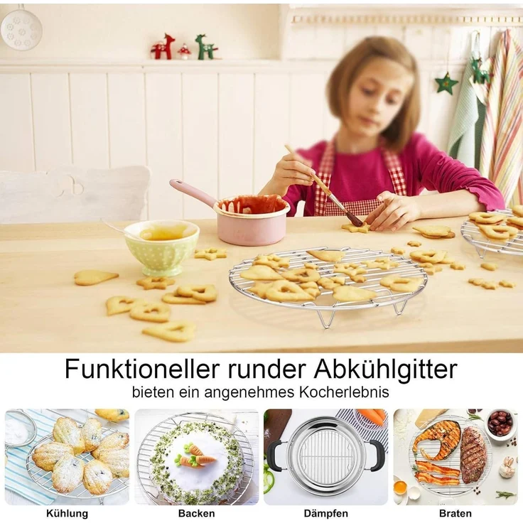Homikit Rund Abkühlgitter 2er-Set Edelstahl Kuchen Auskühlen Dämpfen 27cm – Bild 3