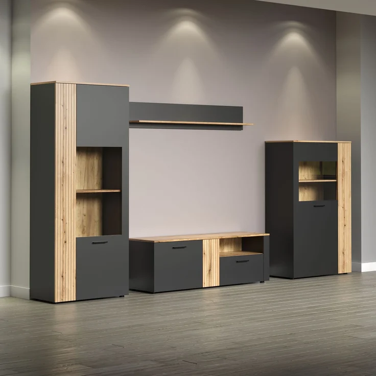 Wohnwand Avila in grau und Eiche Evoke 340 cm – Bild 8