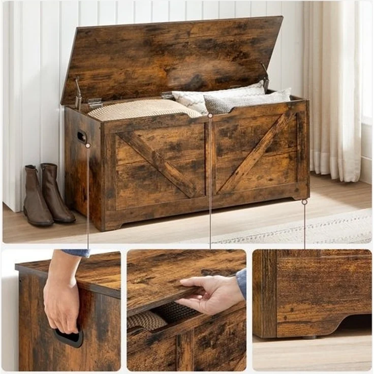Vasagle Aufbewahrungsschrank, Spielzeugtruhe, Schuhbank, Sitztruhe, Sitzbank mit Stauraum, Sicherheitsscharniere, Holzspanplatte, vintagebraun, 100 x 40 x 46 cm – Bild 4