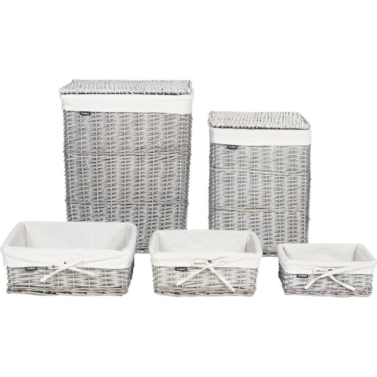 Aufbewahrungskorb 5er Set ELLA Weidenholz Grau 50 86 L