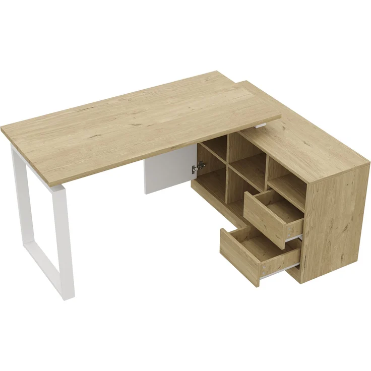 Schreibtisch in L-Form 152x113,5x76 cm, MDF und Metall, mit Stauraum – Bild 6