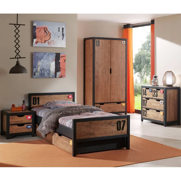 Set Alex, 5-teilig, Kiefer gebürstet, cognac – Bild 1