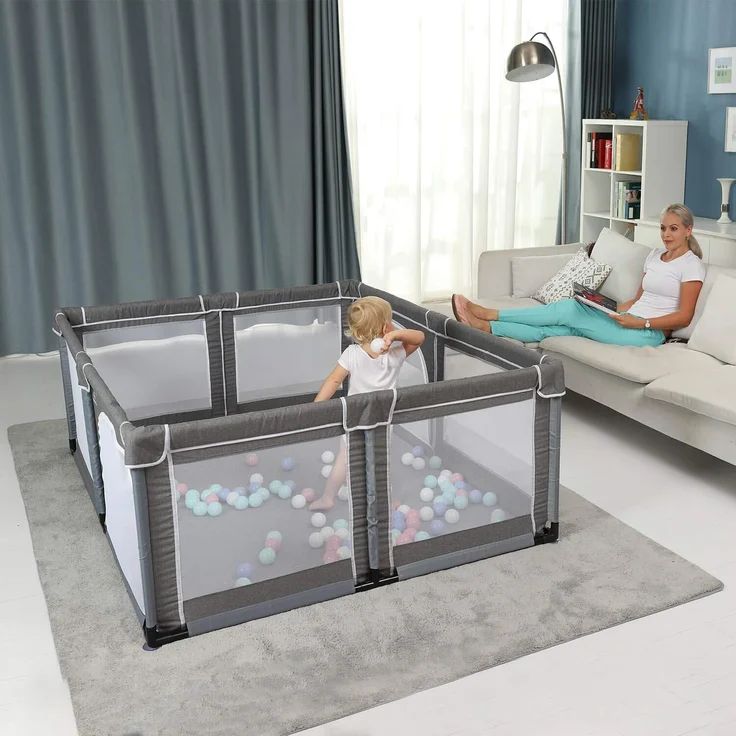 YOBEST baby laufgitter, XXL laufstall baby, Aktivitätszentrum für Kinder im Innen- und Außenbereich mit Rutschfester Basis, Stabiler Schutzgitter für Kindern – Bild 4