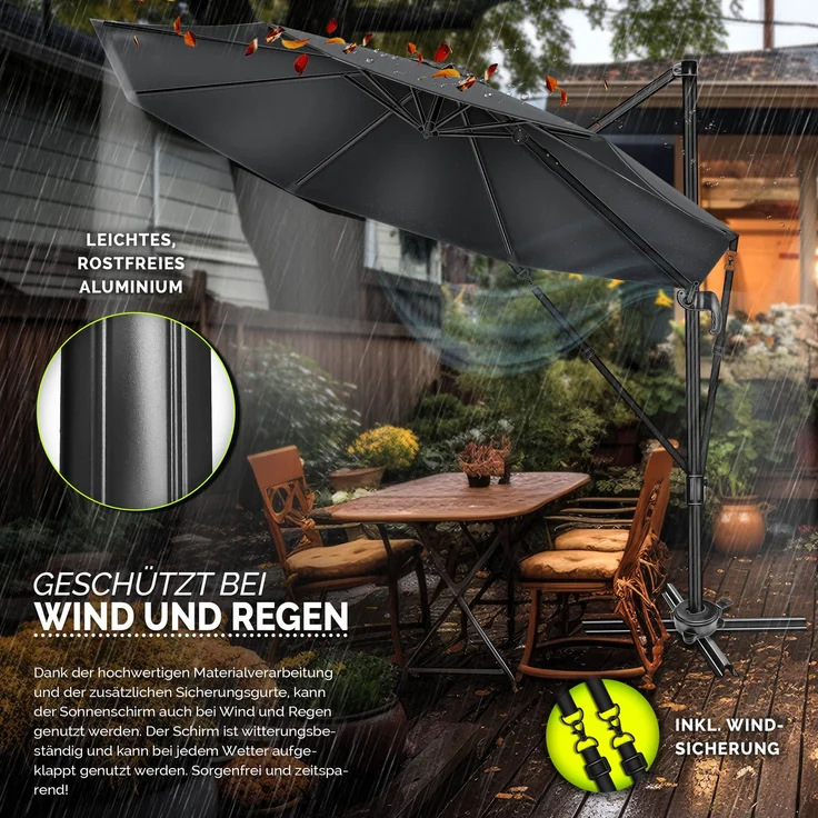 tillvex® Sonnenschirm verstellbar mit Kurbel, 360° drehbar, Polyester / Aluminium braun, Ø 300 cm – Bild 4