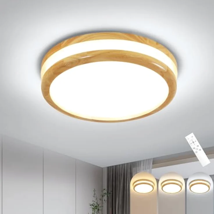 Goeco LED Deckenleuchte Flach RundDimmbar, 24W Holz Ø30CM Deckenlampe mit Fernbedienung, 3000-6500K, LED Deckenbeleuchtung Rund für Wohnzimmer Schlafzimmer Flur Küche – Bild 9