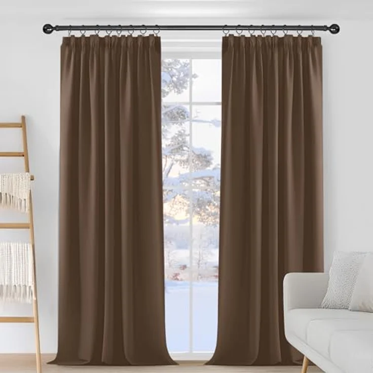 Deconovo Blickdichte Vorhänge mit Kräuselband Gardinen gegen Hitze Braun | 2er Set, H 245 x B 140 cm, Thermal Curtains, Schlafzimmer Gardinen, Schlafzimmer Vorhänge, für gegen Hitze, UV-schutz – Bild 2