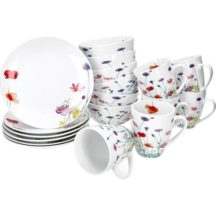 MamboCat Frühstücks-Geschirrset 12tlg Frühstücksset Marie Porzellan 6 Personen Teller Becher Schale, Porzellan – Bild 2