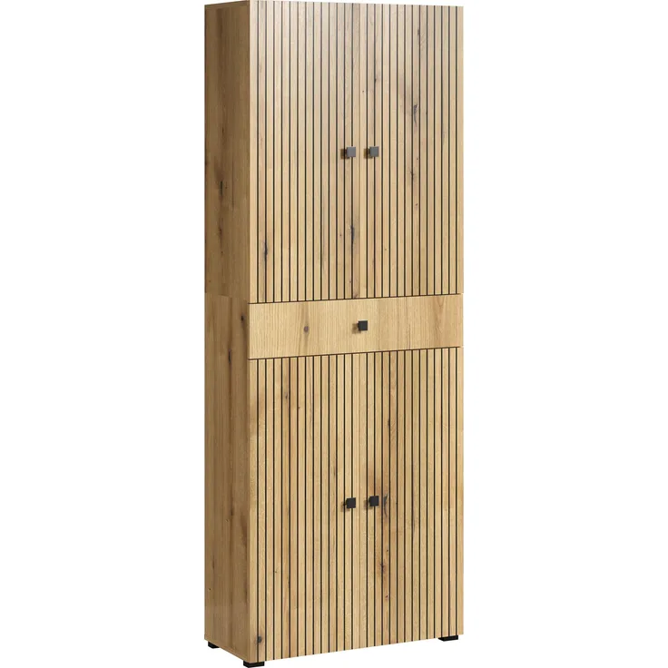 trendteam smart living - PureBliss - Waschbeckenunterschrank - Eiche - Waschtisch mit 3 offenen Fächern - (BxHxT) 90 x 79 x 53 cm - Badezimmerschrank mit Rillenoptik - edle Metallgriffe