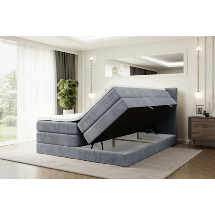 ALTDECOR BERO KING Boxspringbett 180x200 mit H3 Bonellfederung, H4 Multipocket-Matratze (18 cm), 4 cm Topper, gepolstert, Bettkasten, Grau Samt – Bild 3