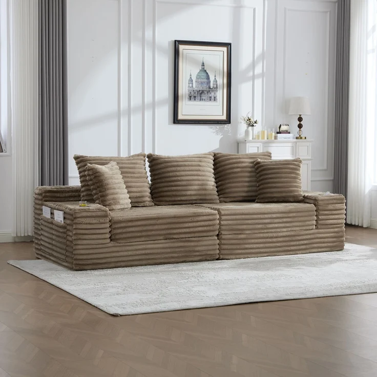 ZUBALIYA Schlafsofa 98x87 cm, mit Stauraum, mit Treppe, mit Leiter, mit Cordbezug, mit Schaumstoffpolsterung, Rot – Bild 11