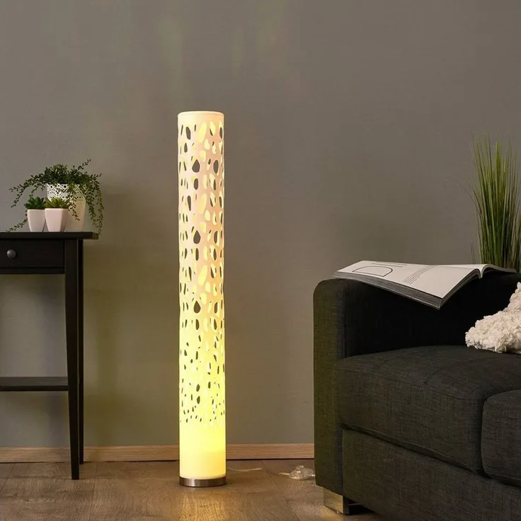 Lindby LED Stehlampe Alisea, dimmbar, Leuchtmittel inklusive, Farbwechsel RGB + weiß, Modern, Kunststoff, Metall, weiß, nickel satiniert, 1 flammig, inkl.