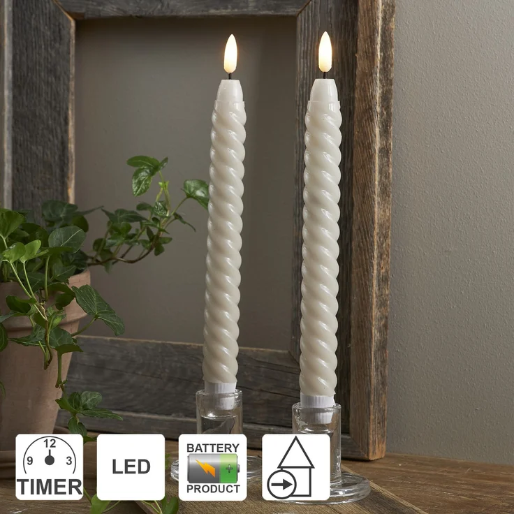 LED Stabkerzen ,Flamme Swirl' aus Echtwachs, 2er-Set, grau-braun – Bild 2