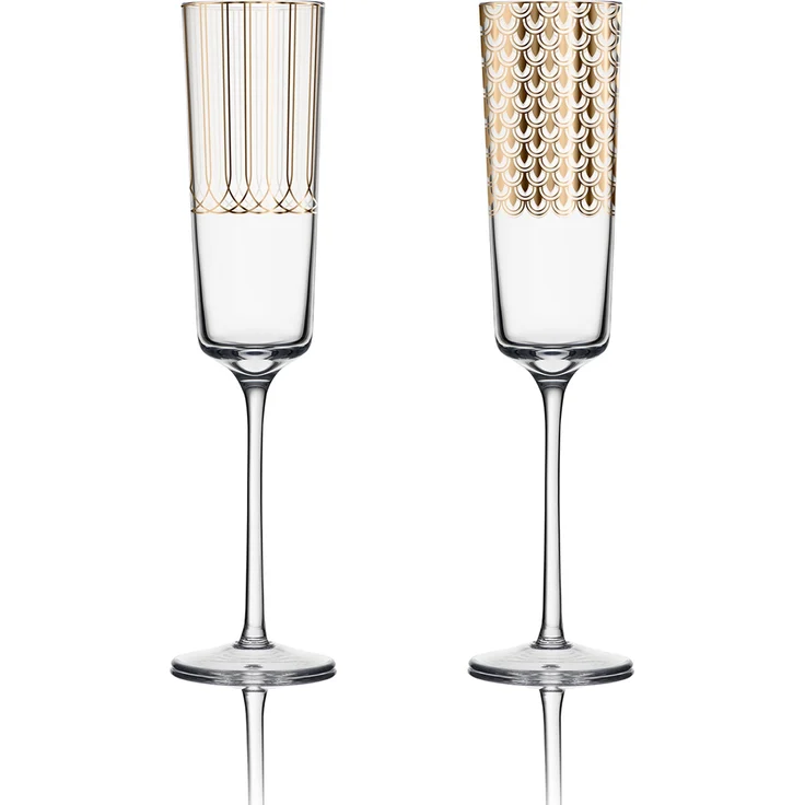 Goebel / First. Gold,Sektgläser - 2 Stk,Muster 002 + 004,6,0cm x 6,0cm x 25,0cm / Glas / 6,0cm x 6,0cm x 25,0cm – Bild 1