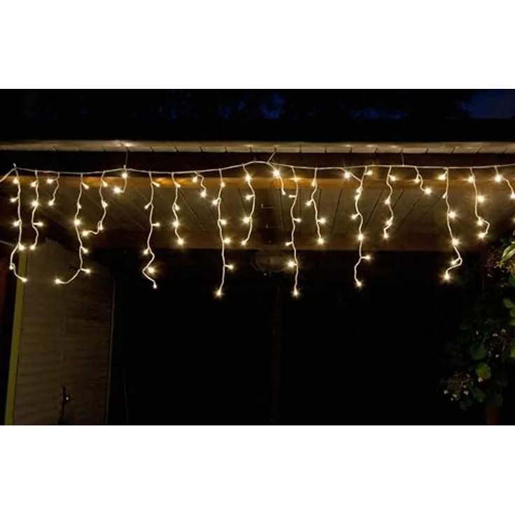 LED Eisregen Lichterkette 24m, 960 warmweißen LEDs, Timer, weiß, IP44