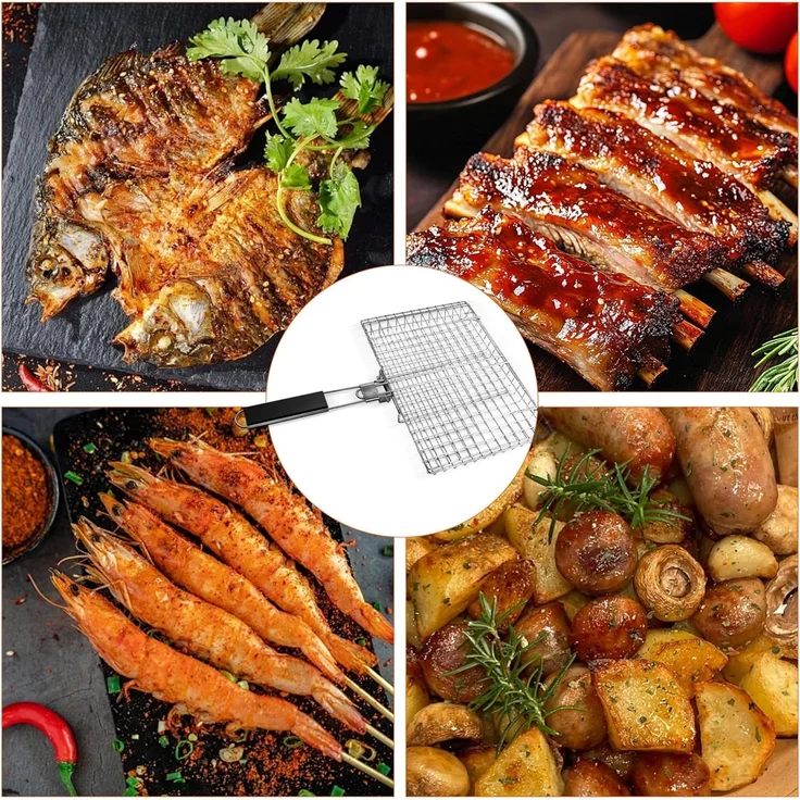1-teiliger tragbarer Edelstahlgrill mit abnehmbaren Griffen für Fleisch & Gemüse – Bild 5