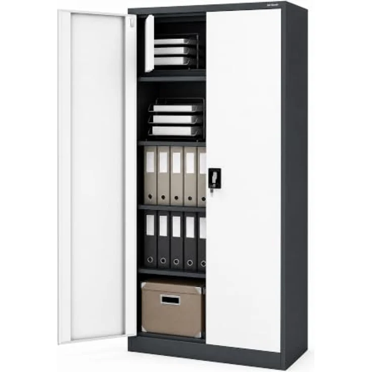 Jan Nowak Metallschrank abschließbar Aktenschrank Metall Büroschrank Ordnerschrank Archivschrank Stahlschrank mit Fachböden Schloss Stauraum für 48 Ordner Dokumente, 185 x 90 x 45 cm – Bild 1