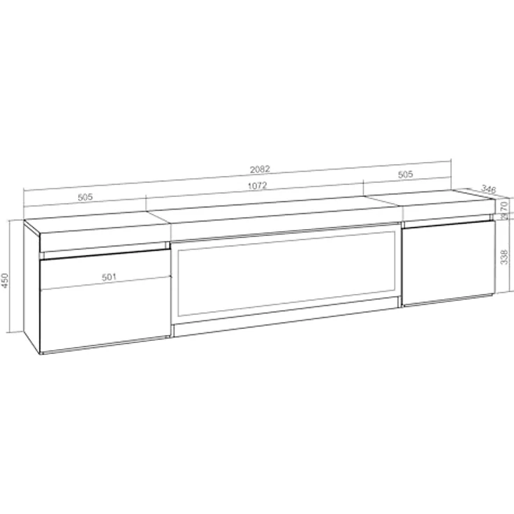 Skraut Home | TV-Schrank, Lowboard | für Wohnzimmer und Esszimmer | 210 | Für TV-Geräte bis zu 80" | Elektrokamin XXL | Moderner Stil | Eiche – Bild 3