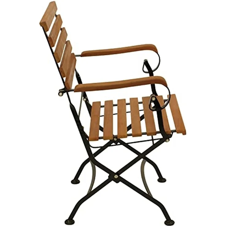 DEGAMO HOFGARTEN Klappsessel mit Armlehnen, Stahl + Eukalyptus, schwarz/braun, 56cm 2-er Set – Bild 6
