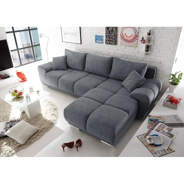 ED EXCITING DESIGN Ecksofa Anton L-Form, mit Bettfunktion, Bettkasten, Rücken- und Zierkissen, universell