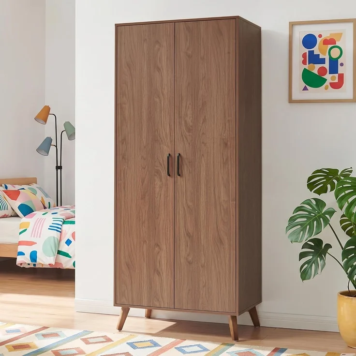 Kleiderschrank Norg 191x80x52 cm 2 Türen 4 Fächer Walnussoptik [en. casa] – Bild 1