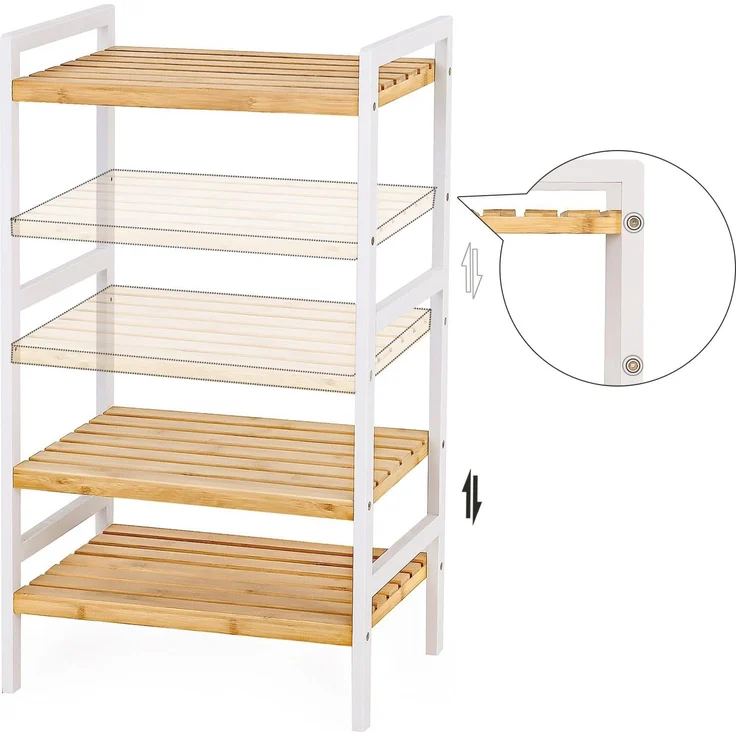 3-stöckiges Bambusregal für Badezimmer, Küche, Schlafzimmer, 45 x 31,5 x 80 cm, natürliche Maserung und weiß BCB73Y – Bild 7