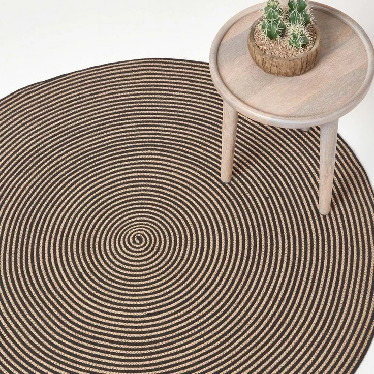 Homescapes Teppich Geflochtener runder Teppich, leinen-schwarz mit Spiral-Muster, 150 cm, Höhe: 20 mm – Bild 5