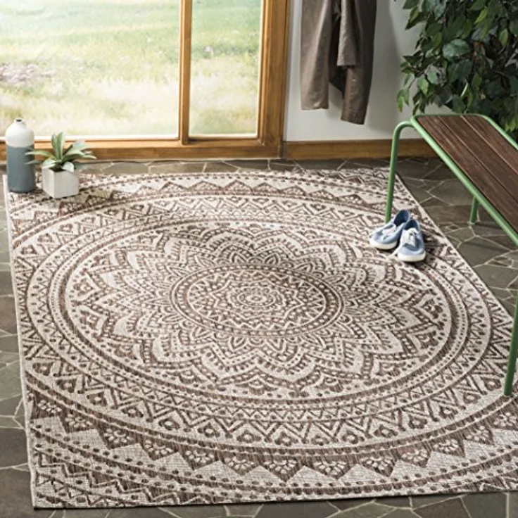 SAFAVIEH Zeitgenössische Teppich für Wohnzimmer, Esszimmer, Schlafzimmer - Courtyard Collection, Kurzer Flor, Hellbeige und Hellbraun, 160 X 231 cm – Bild 2