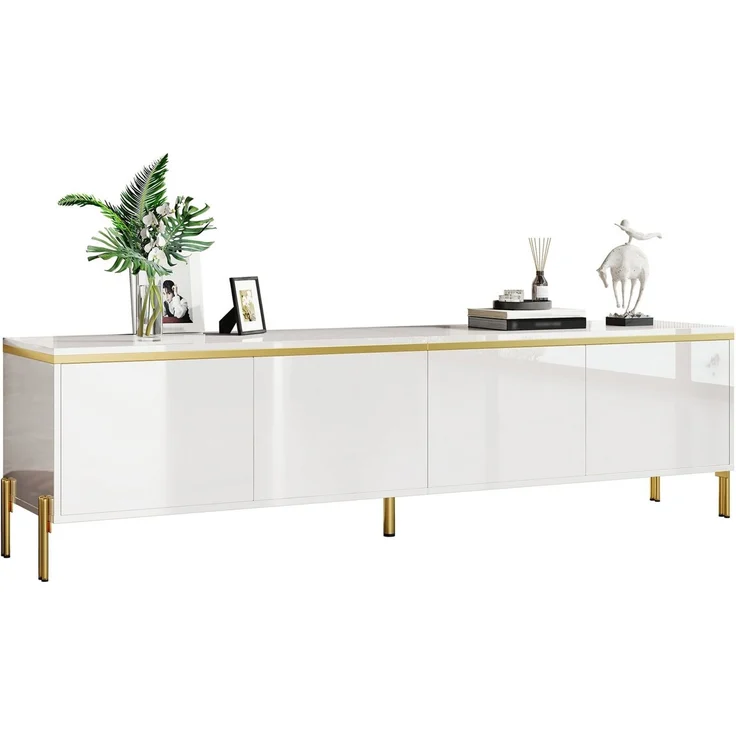 SeedWave Lowboard Wohnzimmerset mit Hochglanzfronten, 170cm TV-Schrank, 100cm Couchtisch, griffloser Fernsehschrank mit Staufächern, Metallfüßen – Bild 1
