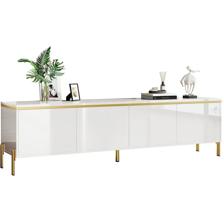 SeedWave Lowboard Wohnzimmerset mit Hochglanzfronten, 170cm TV-Schrank, 100cm Couchtisch, griffloser Fernsehschrank mit Staufächern, Metallfüßen