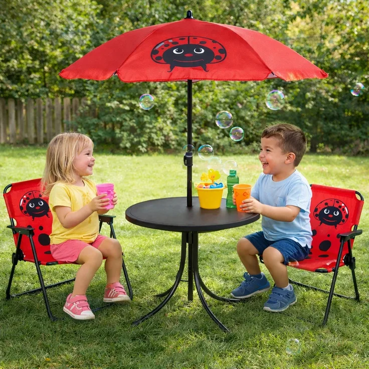 4tlg Kinder Campingmöbel Set Outdoor Campingstuhl Tisch Sonnenschirm