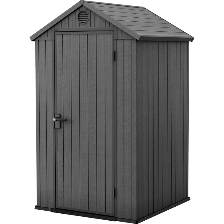 KETER Gartenhaus Darwin 4x4, 2,8 m², aus langlebigem Evotech Kunststoff mit Einzeltür und Belüftung, Gerätehaus, 25 x 184 x 205 cm, grau – Bild 1