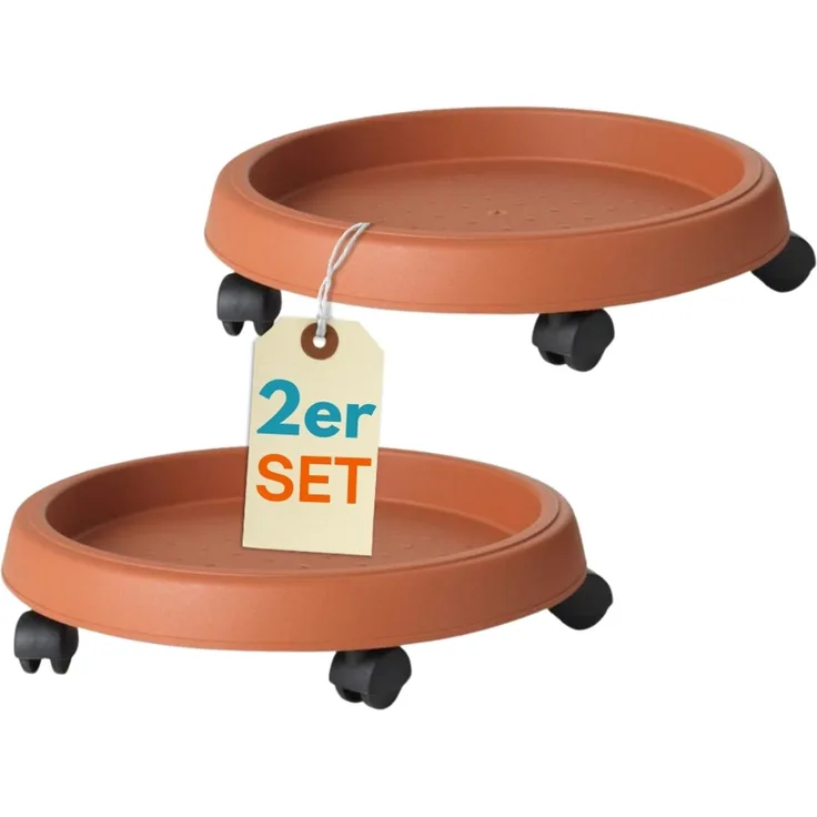 2er Set Pflanzenroller Outdoor Wetterfest Rollbrett Pflanzen Blumentopf Untersetzer mit Rollen Pflanzenroller Rund Blumenroller 30 cm
