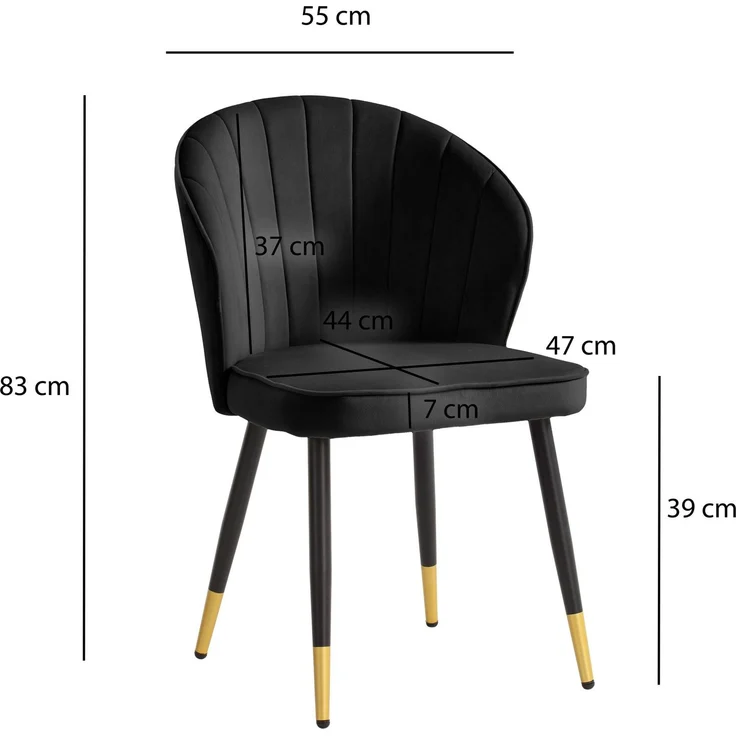 Esszimmerstuhl 2er Set Samt Schwarz Metallbeine Skandinavisches Design – Bild 4