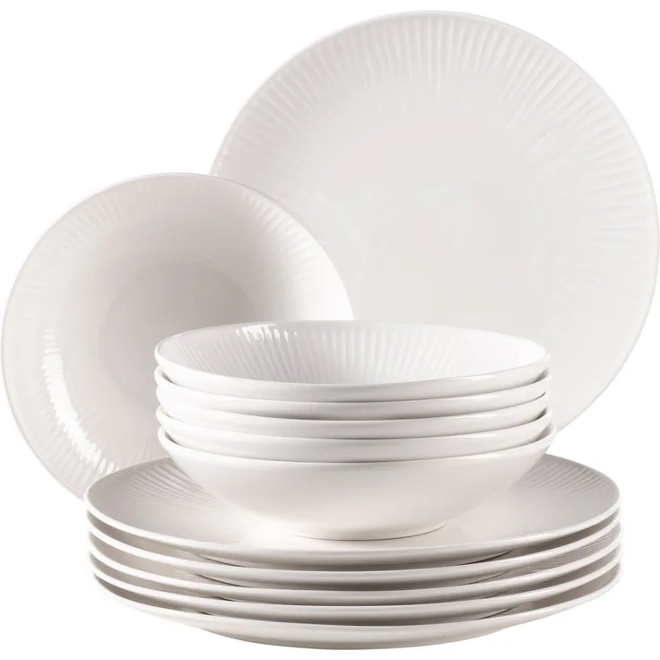 Mäser 931461 Tafelservice Dalia für 6 Personen, Porzellan, weiß (1 Set, 12-teilig)