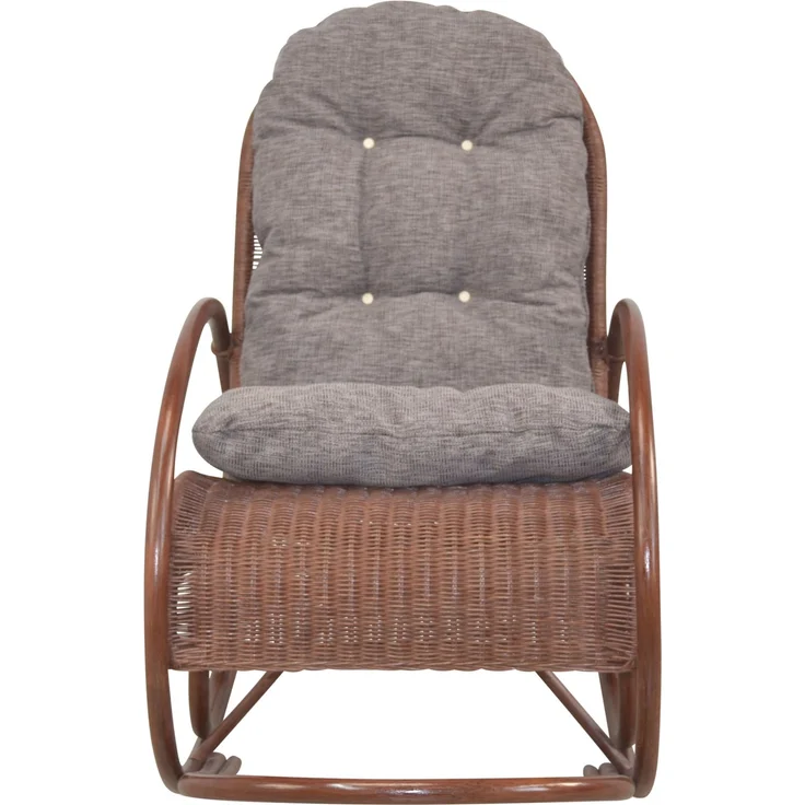 Schaukelstuhl aus Rattan handgefertigt, braun, Kissen braun – Bild 2