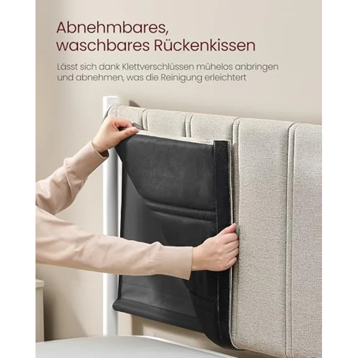 VASAGLE Einzelbettgestell, Bettgestell, 90x200 cm, mit gepolstertem Kopfteil, Bettrahmen, Stahl, trägt bis zu 250 kg, einfache Montage, cappuccinobeige RMB972LH01 – Bild 4