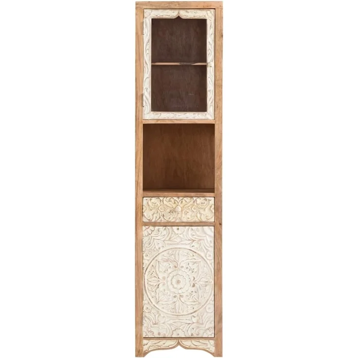 Hochschrank Delhi aus Mangoholz: Rustikales Design, Matt Lackiert, Wasserabweisend - 185x45x35cm, Braun – Bild 7
